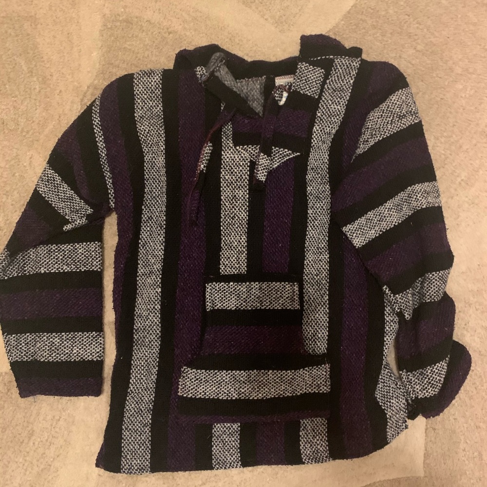 purple and white baja hoodie